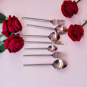 Rose Gold Plated Cutlery Set <b>Mirror</b> Finish Long Handle Minimalist Design Wedding Tableware - Product Image 2