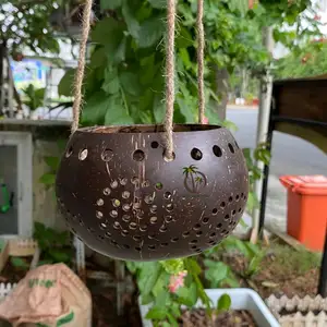 Coco Eco guscio di cocco fiore e vaso fioriera fatto a mano guscio di cocco vasi appesi per piante ciotola di cocco all'ingrosso dal Vietnam