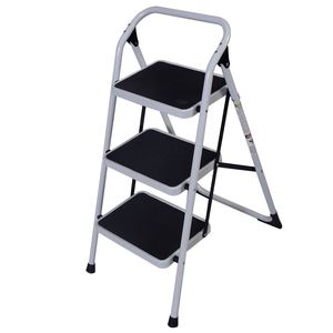 Échelle domestique pliable en 3 étapes avec main courante, en aluminium et acier inoxydable noir et blanc - Product Image 1