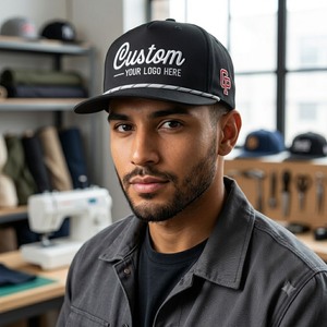 หมวกเบสบอลแบบ Snapback 5 ชิ้นส่วน ผ้าโพลีกันน้ำ ปีกหมวกแบน พร้อมโลโก้ปัก 3 มิติ ตกแต่งด้วยเชือก รูเจาะแบบเลเซอร์ - Product Image 6