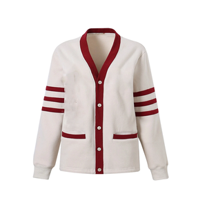 Sigma Thita Winter <b>White</b> & Crimson Merino Wool Varsity <b>Cardigan</b> Front Sorority Inspired Crewneck Knit Casual Campus Style - Product Image 1