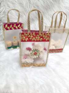 Embroidered <b>Gift</b> Bag Transparent Favor Small Bag with Two Handles for <b>Wedding</b> Diwali Party Return <b>Gift</b> - Product Image 3