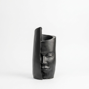 Severo Black Doff Handcrafted Earthenware <b>Ceramic</b> Face Vase Mask Sculpture Decorative Tabletop Vessel Modern Design 15x35cm - Product Image 1