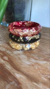 Slim <b>Resin</b> Classic Vintage Bangles with Carved Floral Design and Crown Shape Stackable Women's Cuff Bracelet - Product Image 6