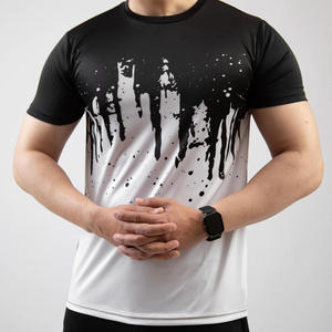 T-shirt personnalisé OEM ODM pour homme, sublimation, haute qualité, tissu 100% coton, noir et blanc, col rond, coupe slim. - Product Image 1