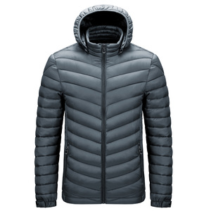 Custom Men's Puffer <b>Jacket</b> Autumn <b>Winter</b> Lightweight Polyester Fiber Removable Hood Reversible Breathable Stand Collar Pattern - Product Image 1