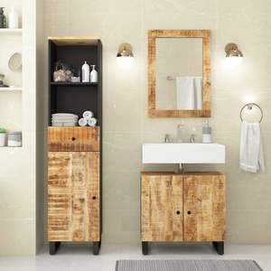 Ensemble de meubles de salle de bain en bois de manguier naturel massif, taille moyenne - Product Image 1