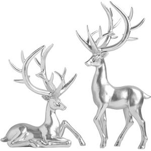 Ensemble de sculptures modernes en argent de rennes, statues de cerfs en métal, décoration de table de luxe, figurine animale de Noël pour salon, sculpture en métal - Product Image 1