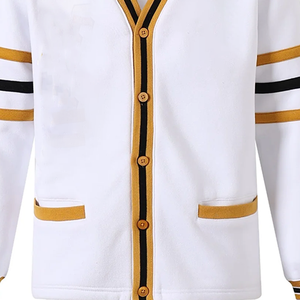 Cardigan blanc pour femme, col en V, manches longues, style vintage, en laine/acrylique tricoté, anti-rétrécissement, boutons sur le devant, poches, coupe classique - Product Image 3