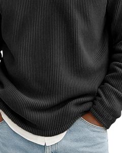 Pull en maille à col montant zippé pour homme, manches longues, couleur unie, coupe classique, décontracté, pour l'automne, 100 % coton, anti-boulochage - Product Image 5