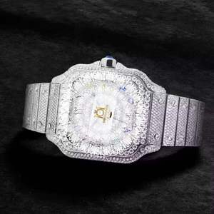 Montre à quartz pour homme Supreme VVS Moissanite, bicolore argent et or, étanche 10 bars, boîtier rond, fermoir pliant - Product Image 1