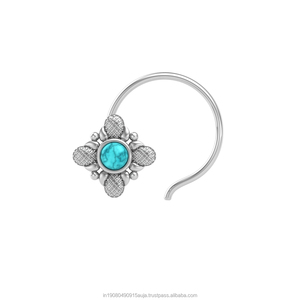 Indian Mores 925 Sterling Silver Round Shape Turquoise Cup Setting <b>Nose</b> Pin <b>Stud</b> for Women Girls - Product Image 1