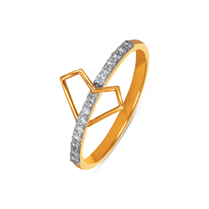 Bijoux raffinés pour femmes : Bague en or de qualité supérieure avec un diamant taille rond et un motif géométrique de feuilles serties de pierres complexes - Product Image 1