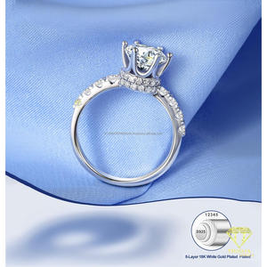 Bague de fiançailles en diamant de laboratoire VVS de qualité supérieure, taille ronde, en argent sterling 925, sertie de griffes, bijoux de mariage classiques pour femmes - Product Image 2