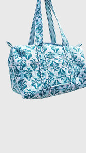 Sac de voyage matelassé en coton vert à motifs floraux avec fermeture éclair, sac de week-end - Product Image 6