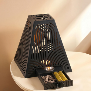 Black Metal Arabic <b>Bakhoor</b> Burner With Geometric Cutout Pattern, Pyramid Shape Ideal For <b>Oud</b>, Incense And Home Fragrance Decor - Product Image 2