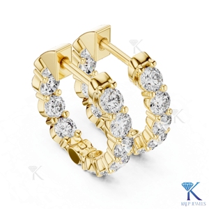 Boucles d'oreilles créoles à une rangée de diamants CVD HPHT cultivés en laboratoire sur mesure, à griffes en U, avec fermoir à pression, en or massif 14K/18K, bijoux pour femme pour mariage et soirée - Product Image 3