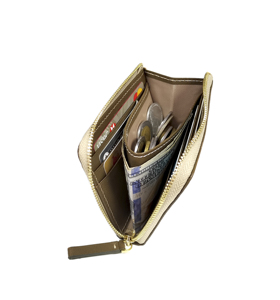 [Promotion] Castello Genuine Vegetable Tanned Leather RFID Zipper Closure Minimalist Unisex Short L-Shape Olive Polyester QC - Product Image 3