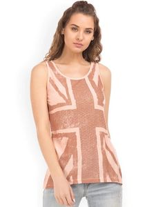 Women's Pink Knitted Tank <b>Top</b> O-Neck Printed <b>Union</b> <b>Jack</b> Pattern Regular Length England Style - Product Image 1