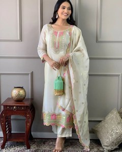 Islamic Women's Chiffon Abaya with Beaded Satin Open Embroidery Classic Saudi Arabian <b>Modest</b> Two-Piece <b>Set</b> in High Street 71548 - Product Image 1