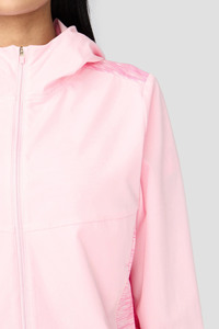 Ensemble de survêtement sportif décontracté pour femme, rose clair, léger, coupe-vent, avec veste à capuche zippée intégrale et short, color block - Product Image 4