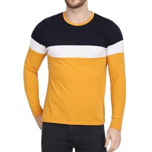 T-shirt à manches longues pour homme, color block, noir, blanc, jaune, col rond, coupe décontractée, t-shirt classique - Product Image 5