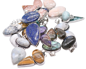 Nuevos Collares con Colgante de Piedras Preciosas de Diseño Mixto, Chapados en Plata 925, Engaste de Bisel, Joyería Vintage Cristiana Unisex, 5 Piezas - 50 Piezas - Product Image 4