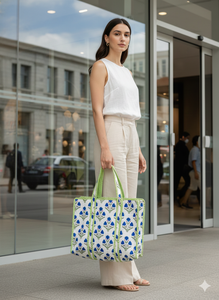 Bolso Tote de Algodón Acolchado Floral Hecho a Mano, Bolso de Hombro Abierto Plegable de Gran Capacidad con Estampado Étnico Indio Premium para Mujer - Product Image 2