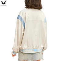 Jaket Varsity Wanita 2026 Lengan Panjang Kerah Kancing Warna Solid Trim Kontras Regular Fit Kualitas Premium Lengan Kulit PU