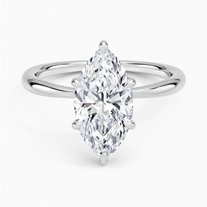 Anillo SOJ 02 con Corte Marquise, Flor, Plata 925, Moissanita, Clásico, Engaste de Garras, Bañado en Rodio, Solitario, Compromiso, Boda, GRA - Product Image 1
