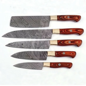 Custom Handmade Damascus Steel <b>Knife</b> <b>Set</b> 5 Pieces Wood Handle Handmade <b>Sharp</b> Blades 6-7.9in Length Carbon Steel Construction - Product Image 3