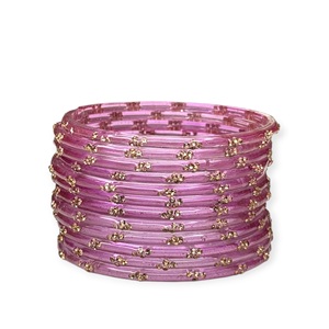 Stylish Emerald Cut Raindrop Lavender Glass <b>Gold</b> Plated Stone Work Modern Transparent Kashmiri <b>Bangles</b> <b>Set</b> Bulk Orders Wholesale - Product Image 1