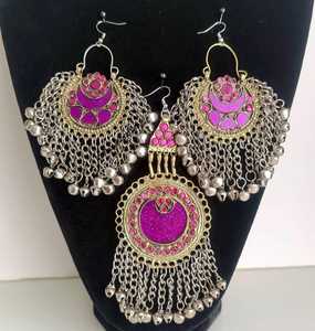 Ensemble de bijoux afghans traditionnels faits à la main en 4 pièces pour mariage et fête : collier, boucles d'oreilles, tikka et bijou de tête - Product Image 4