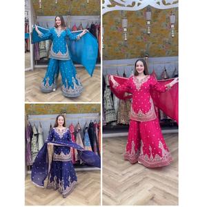 Traje Sharara de Alta Calidad con Dupatta, Conjunto Kurti Palazzo de Diseñador Especial para Bodas con Trabajo Manual Real, Ropa Étnica Festiva - Product Image 6