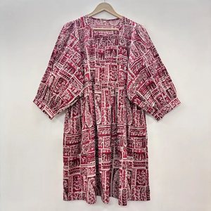 Vestido Midi Casual de Mujer, Tejido 100% Algodón, Liso, Manga Corta, Cintura Imperio, Estilo Babydoll, Oversize, Cuello en V, Funcional para Uso Diario - Product Image 1