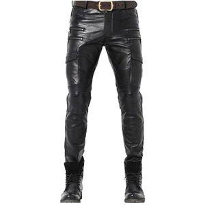 Pantalon en cuir et toile pour homme avec logo personnalisé, taille élastique, coupe droite, rayé, vente en gros - Product Image 1
