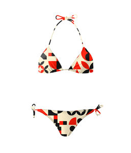 Conjunto de bikini con estampado geométrico para mujer, cuello halter, parte inferior con lazo lateral, tela elástica, traje de baño de 2 piezas - Product Image 2
