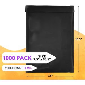 Bollettini neri da 2 Mil di spessore 7.5 confezione \ "X 10.5 \" 1000 borse di spedizione impermeabili per borse autosigillanti per piccole imprese - Product Image 2