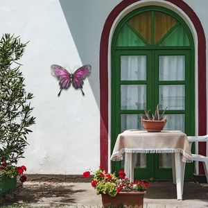 Decorazione da Parete in Metallo da 12 Pollici con Farfalle in Vetro, Ornamenti da Giardino per Recinzioni e Cortili, Elegante Decorazione da Esterno - Product Image 1
