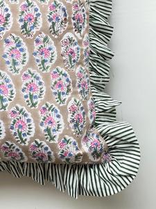 Housses de coussin vintage en coton à motifs floraux, coussins décoratifs bohèmes imprimés à la main, housses de coussin de canapé-lit avec bordure bohème, coussin indien - Product Image 6