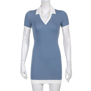 Vestido Polo Deportivo de Manga Corta para Mujer - Cuello con Ribete en Contraste - Ropa Casual de Verano - Corte Ajustado - Product Image 2