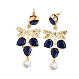 Pendientes de Mariposa de Latón Natural con Piedras Semipreciosas Naturales de Primera Calidad, Acabado Chapado en Oro de 18K, Hipoalergénicos, Seguros de Usar, Unisex - Product Image 1