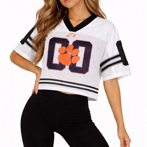 Breathable Polyester Mesh Women Cropped American Football Jersey Oversized Fit Sports <b>Top</b> V Neck Custom Logo Apparel OEM Service - Product Image 2