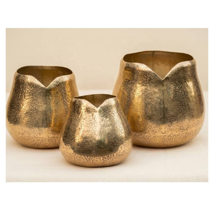 Nouvel Arrivage : Ensemble de 2 pots de fleurs profonds en métal, finition aluminium martelé, faits à la main, style moderne et traditionnel, pour plantes d'intérieur - Product Image 5