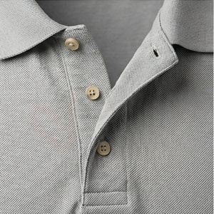 Polo en coton Oxford gris à manches courtes pour homme, coupe classique, respirant, design uni tissé - Product Image 4