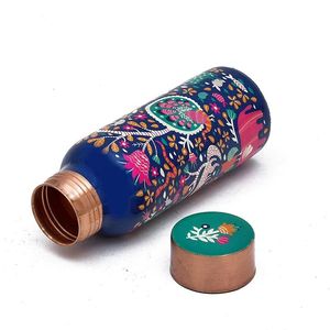 Bouteille d'eau en cuivre pur de qualité supérieure avec imprimé floral artistique – Vaisselle réutilisable et écologique - Product Image 6
