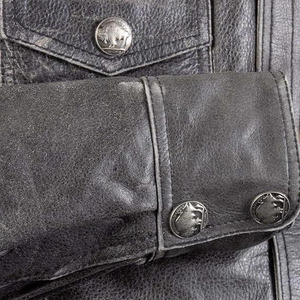 Men's Distressed Grey Casual Biker Rider Leather Shirt w/Vintage 5 Cent Buffalo <b>Buttons</b> - Product Image 3