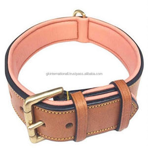 Wholesale Price Luxury Handmade Tan Finish Leather Dog Collar with Cow Softy Padding Contrast Stitching and Heavy <b>Roller</b> Buckle - Product Image 4