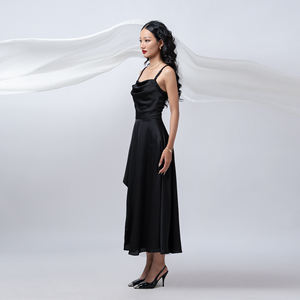 New Arrival ODM Tea-Length Vietnam Satin <b>Dress</b> Back Woven Women's Clothing Cowl Neckline A-Line Party <b>Dress</b> With Braided <b>Straps</b> - Product Image 4
