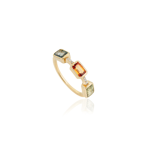 Gorgeous Hot Selling Products Bezel Set Multi Sapphire & Diamond Three <b>Stone</b> <b>Ring</b> For Unisex Stackable Birthstone Jewelry - Product Image 3